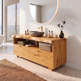 Freestanding Bathroom Vanity with 2 Drawers & Open Shelf | Live Edge Modern Organic Design