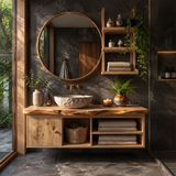 Floating Solid Wood Bathroom Vanity | Modern Bathroom Vanity with Open Storage and Cabinet TT006-3250