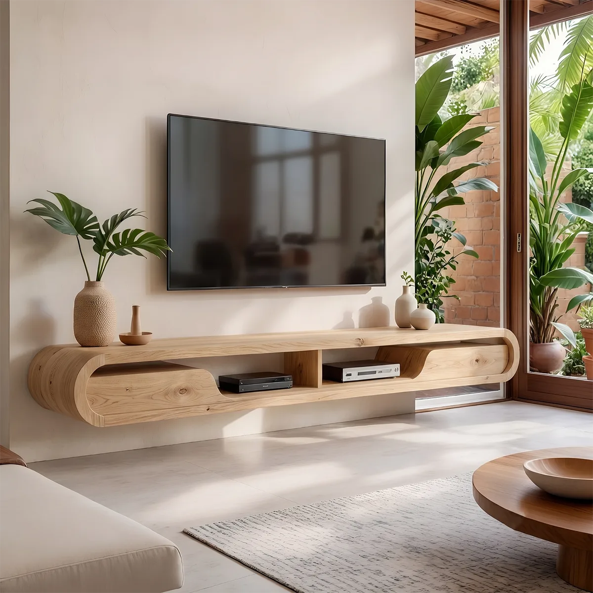 Organic Modern Floating TV Stand with Open Shelving | Wall Mounted Media Console TT006-1KVZ9HN