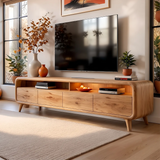 Modern TV Stand with 4 Enclosed Storage Compartments & 2 Open Media Shelves
