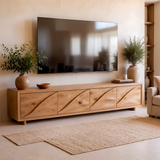 Modern TV Stand with 4 Enclosed Storage Compartments & Sculpted Wave Fronts