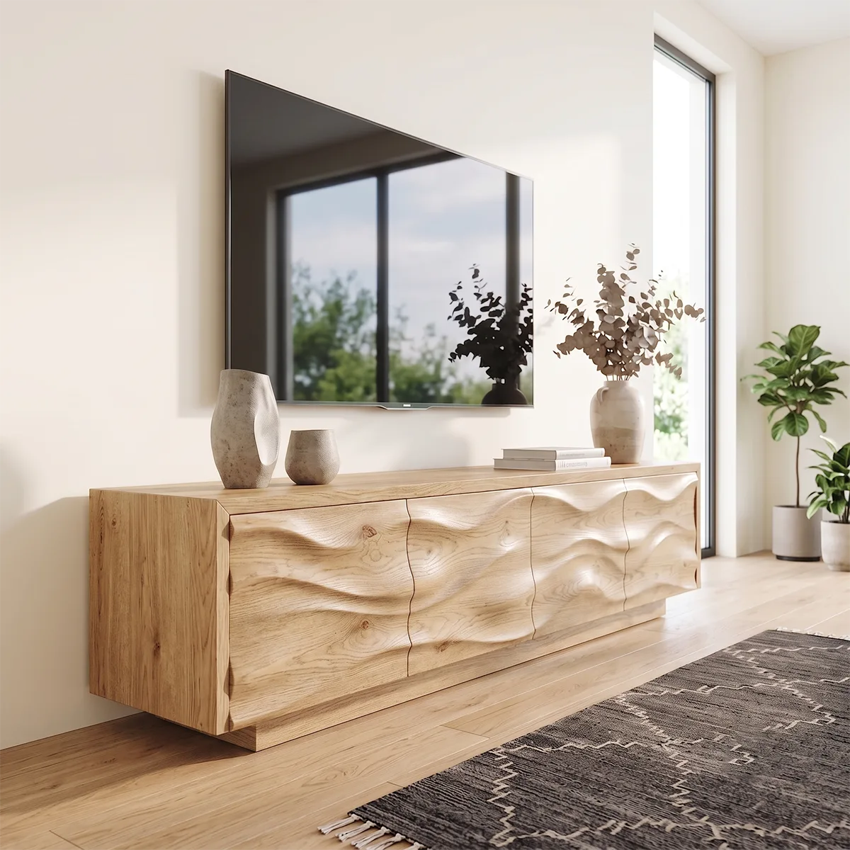 Modern Organic TV Stand with Sculpted Cabinets | Entertainment Console TT006-6CBU3TP