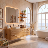 Floating Bathroom Vanity with 3 Doors | Sculpted Wave Front Wall Mounted Vanity Cabinet