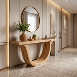Modern Wooden Console Table with Sculptural Curved U-Base for Entryway & Hallway TT006-2563