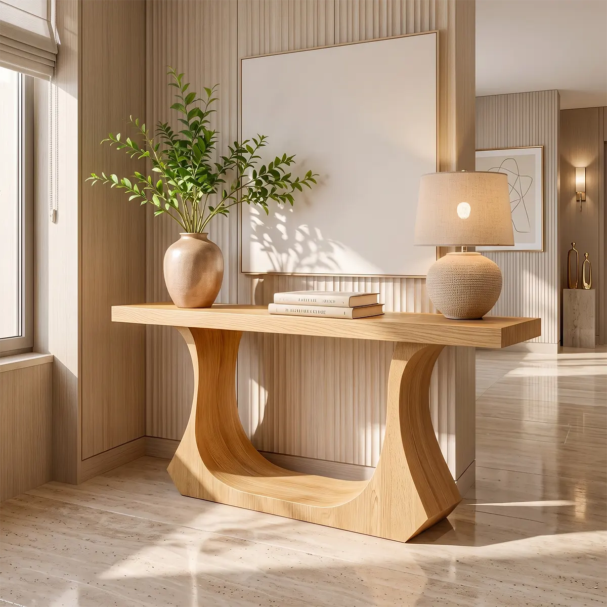 Modern Wooden Console Table with Sculptural Open Arch Base for Entryway & Hallway TT006-5795