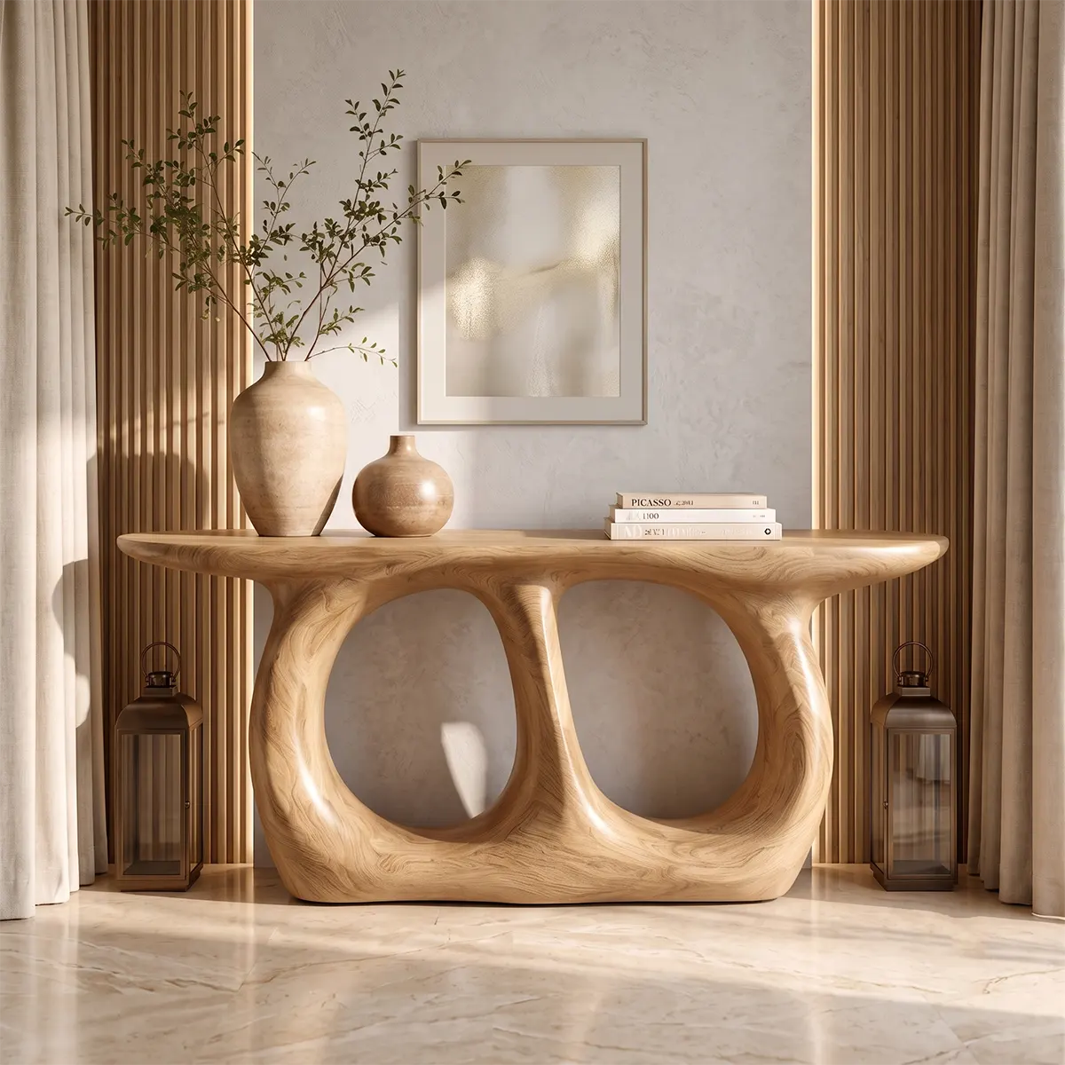 Modern Wooden Console Table with Double Arch Sculptural Base for Entryway & Hallway TT006-4553