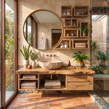 Floating Live Edge Bathroom Vanity with Storage Cubbies & Drawers | Solid Wood Wall Mounted Bathroom Vanity TT006-6OOZ2DD