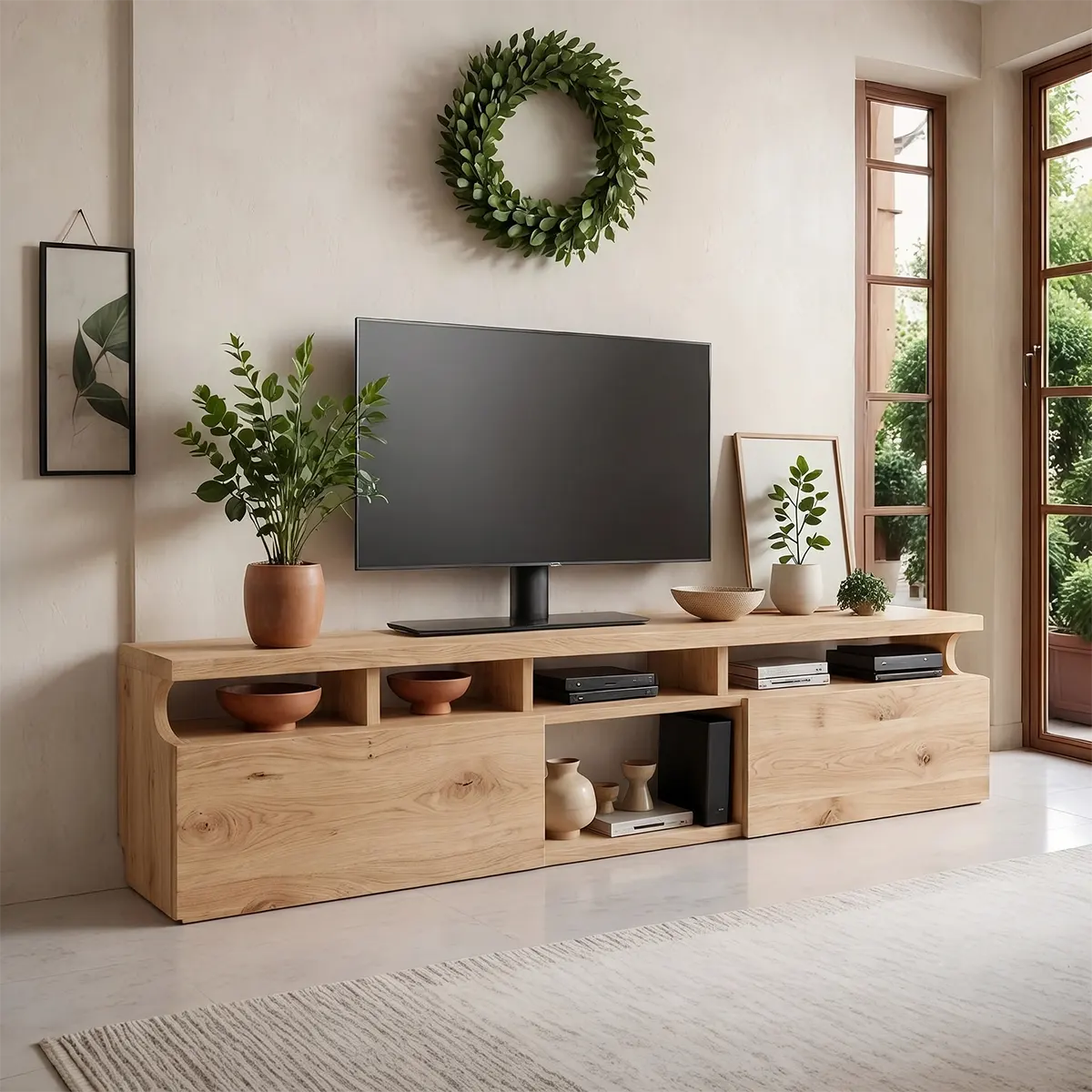 Modern TV Stand with Dual Storage Cabinets | Open Media Console TT006-6PQC5TA