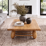 Rounded Rectangle Coffee Table with Slatted Storage Shelf | Modern Organic Center Table