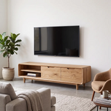 Organic Modern TV Stand with Open Shelving & Hidden Storage Cabinets TT006-4EGA5YH