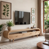 Modern Organic TV Stand with Open Shelf | Three Drawer Media Console TT006-6OAK3NB