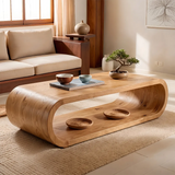 Solid Wood Waterfall Coffee Table with Open Storage | Modern Organic Living Room Table