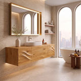 Floating Bathroom Vanity with 3 Doors | Sculpted Wave Front & Handleless Design