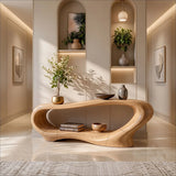 Organic Modern Console Table with Open Display Shelf & Sculptural Curved Design TT006-3660