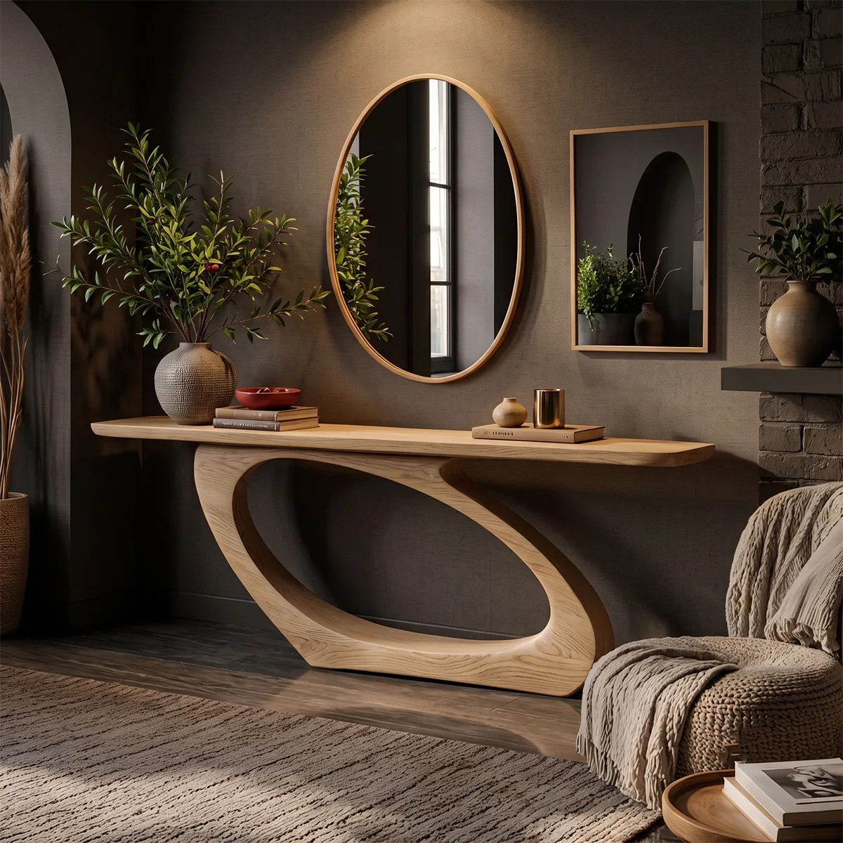 Organic Sculptural Console Table with Asymmetrical Loop Base for Modern Entryway TT006-2617