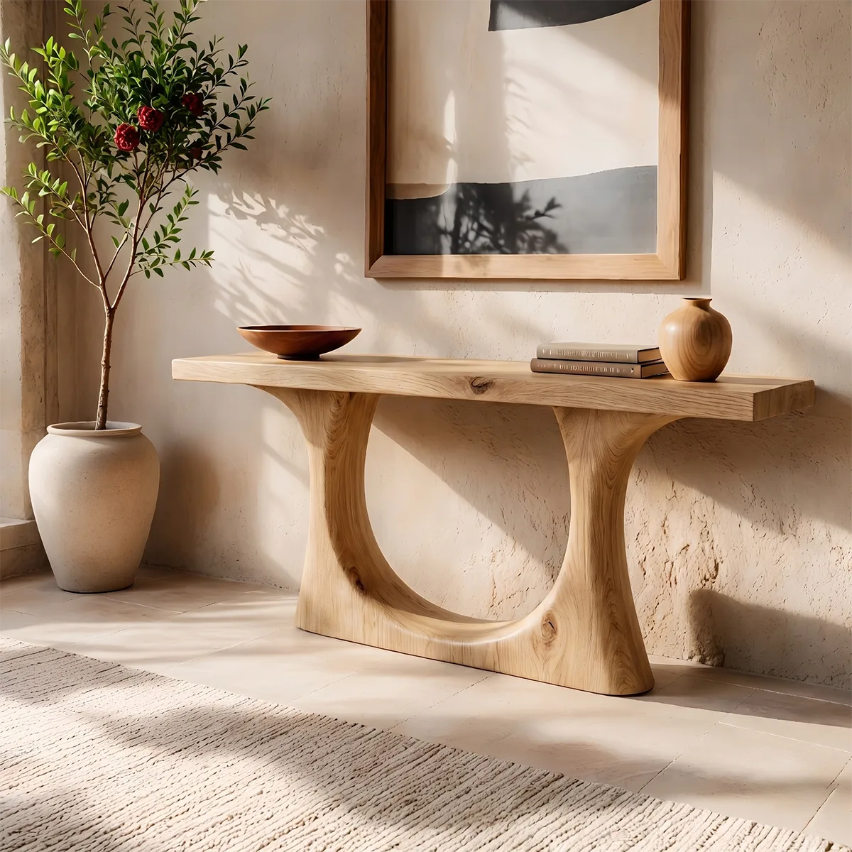 Modern Wooden Console Table with Sculptural U-Base for Entryway & Hallway TT006-2415