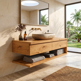 Floating Bathroom Vanity with 2 Drawers & Open Shelf | Modern Minimalist Wall Mounted Design