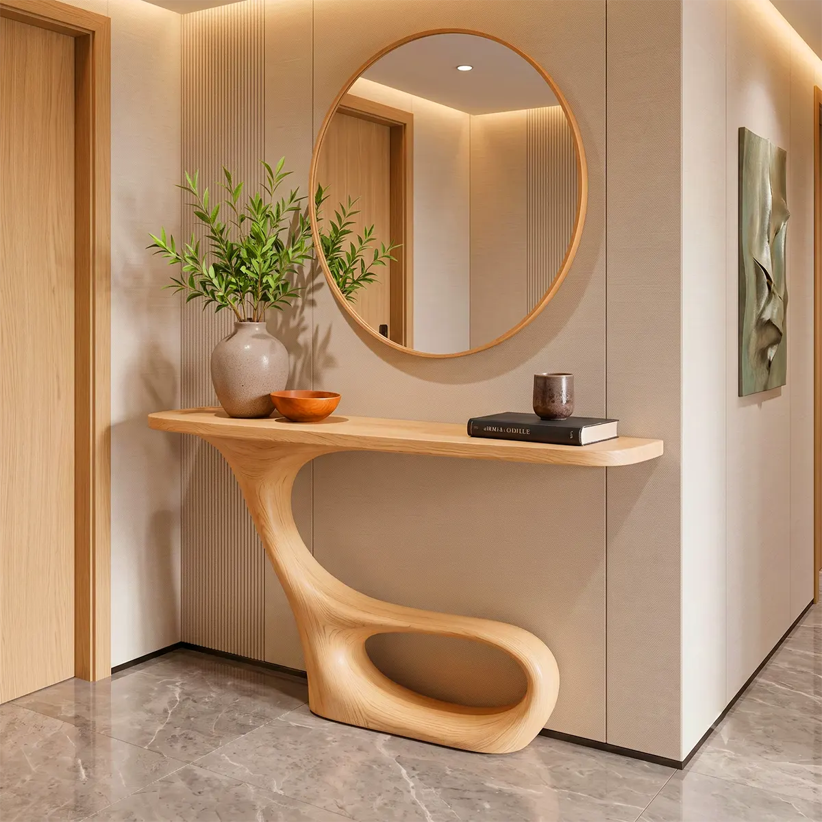 Modern Sculptural Console Table with Organic Curved Pedestal Base for Entryway TT006-3822