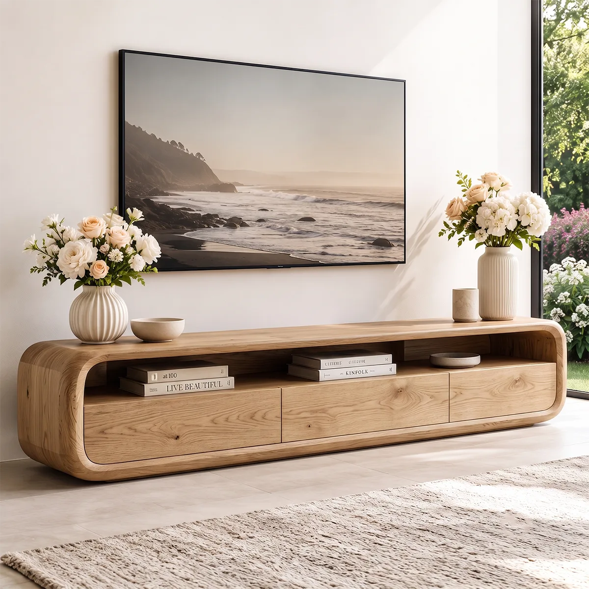 Modern TV Stand with Open Shelf & 3 Drawers | Contemporary Media Console TT006-5GKM4CV