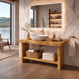 Freestanding Bathroom Vanity with Open Shelf | Organic Modern Bathroom Storage