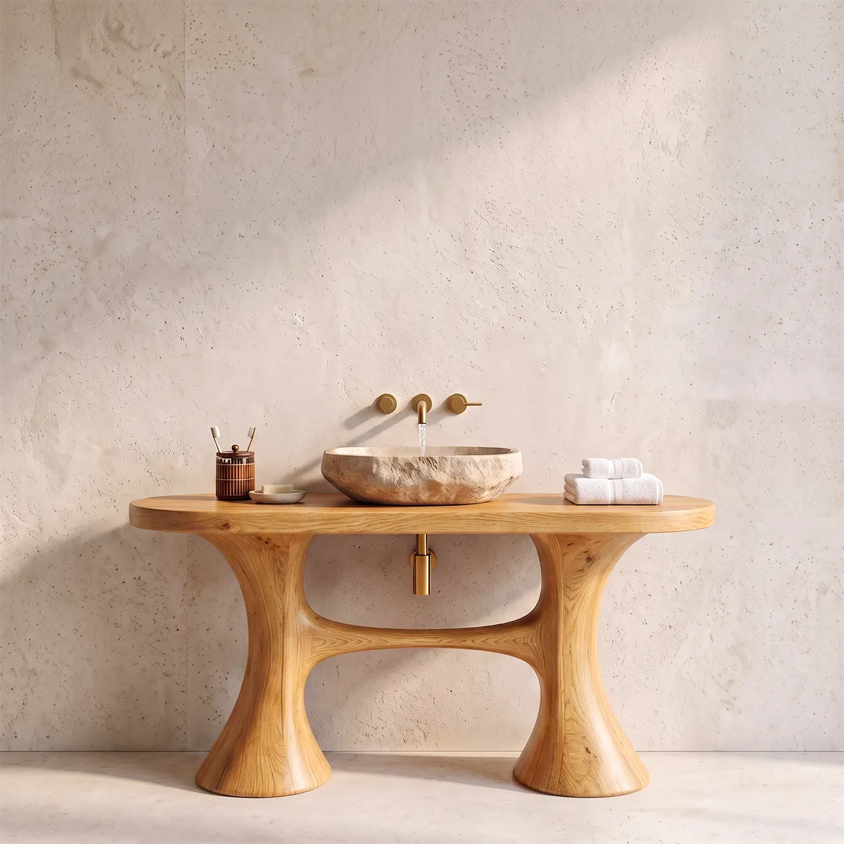 Sculptural Freestanding Bathroom Vanity with Curved Legs | Organic Modern Open Frame Design