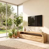 Modern Organic TV Stand with Sculpted Cabinets | Open Media Console TT006-8LGO4IB