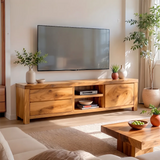 Modern TV Stand with 2 Drawers, Open Shelves & Enclosed Cabinet | Contemporary Media Console
