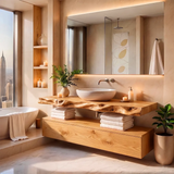 Floating Bathroom Vanity with Large Drawer & Open Shelf | Live Edge Organic Modern Design