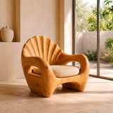 Sculptural Shell Back Armchair with Curved Open Arms | Organic Statement Lounge Chair