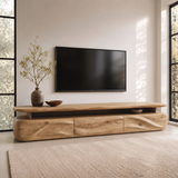 Modern Organic TV Stand with Three Sculpted Cabinets | Open Display Media Console TT006-3GCV7CG