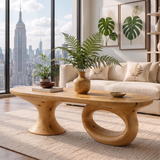 Sculptural Wood Coffee Table with Asymmetrical Pedestal Legs | Organic Modern Oval Center Table
