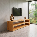 Modern Open Shelf TV Stand – Low Profile Media Console with 2-Tier Storage