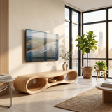 Organic Modern TV Stand with Triple Open Shelving & Sculptural Curved Design TT006-3KAV6WJ