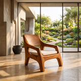 Sculptural Curved Lounge Chair | Modern Organic Accent Chair with Open Arms