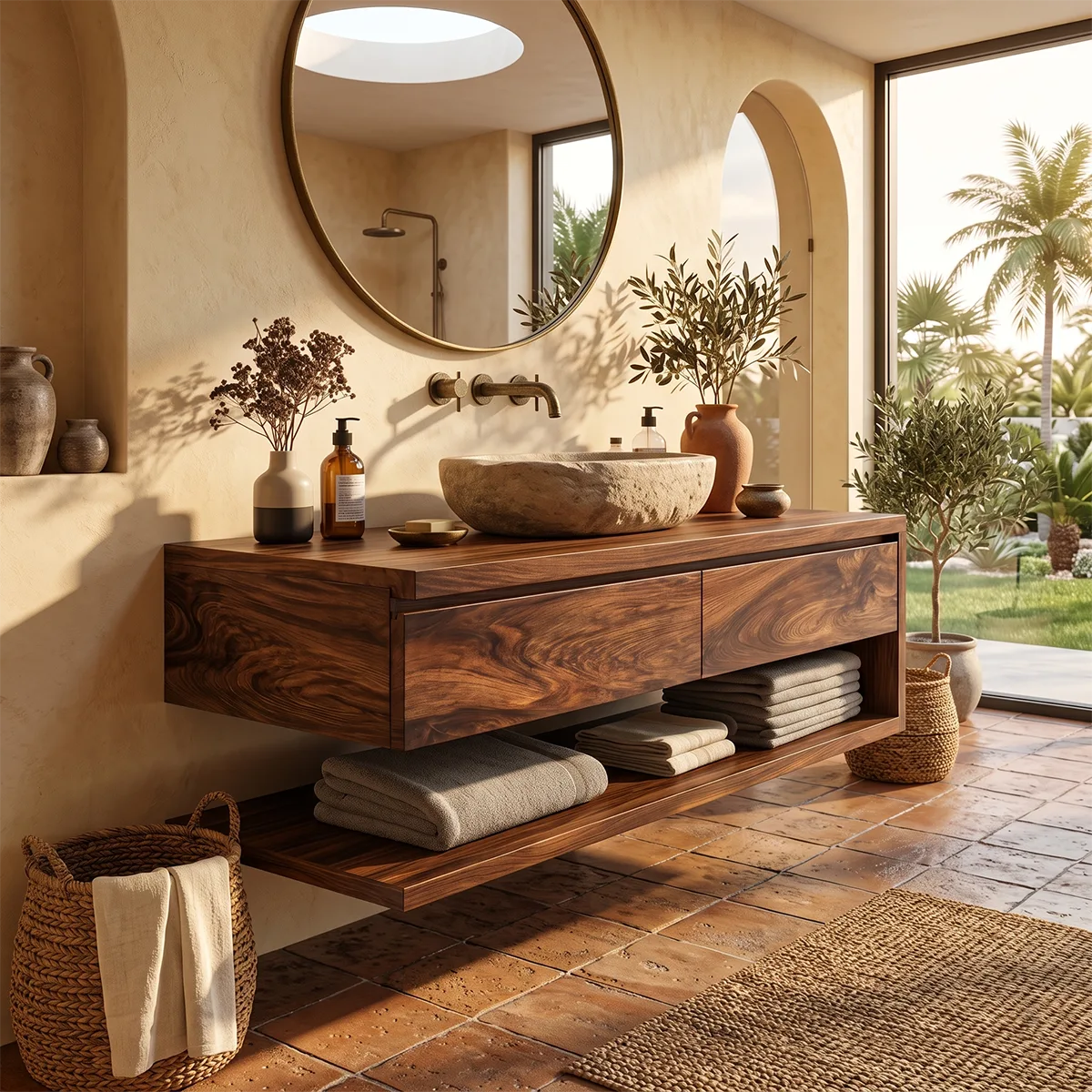 Floating Bathroom Vanity with 2 Drawers & Open Shelf | Modern Minimalist Wall Mounted Design