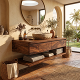 Floating Bathroom Vanity with 2 Drawers & Open Shelf | Modern Minimalist Wall Mounted Design