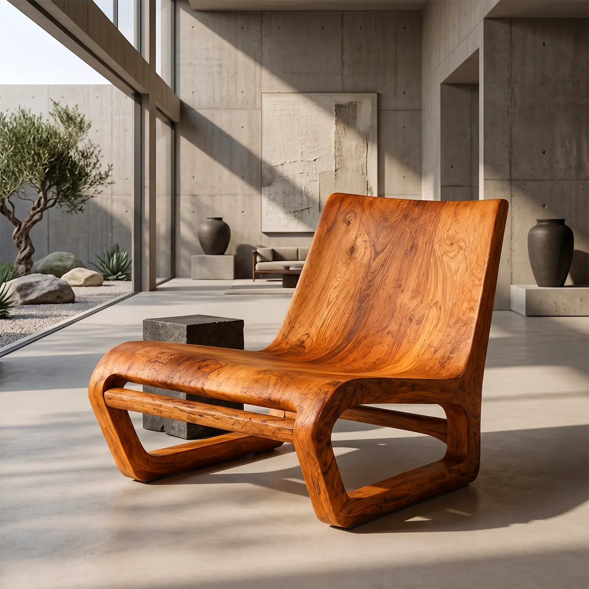 Sculptural Curved Wood Lounge Chair | Modern Organic Accent Chair
