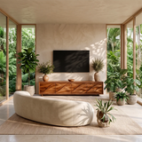 Modern TV Stand with 4 Enclosed Storage Compartments & Sculpted Wave Fronts