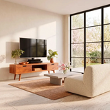 Mid-Century Modern TV Stand with 2 Drawers & Open Shelf | Low Profile Media Console