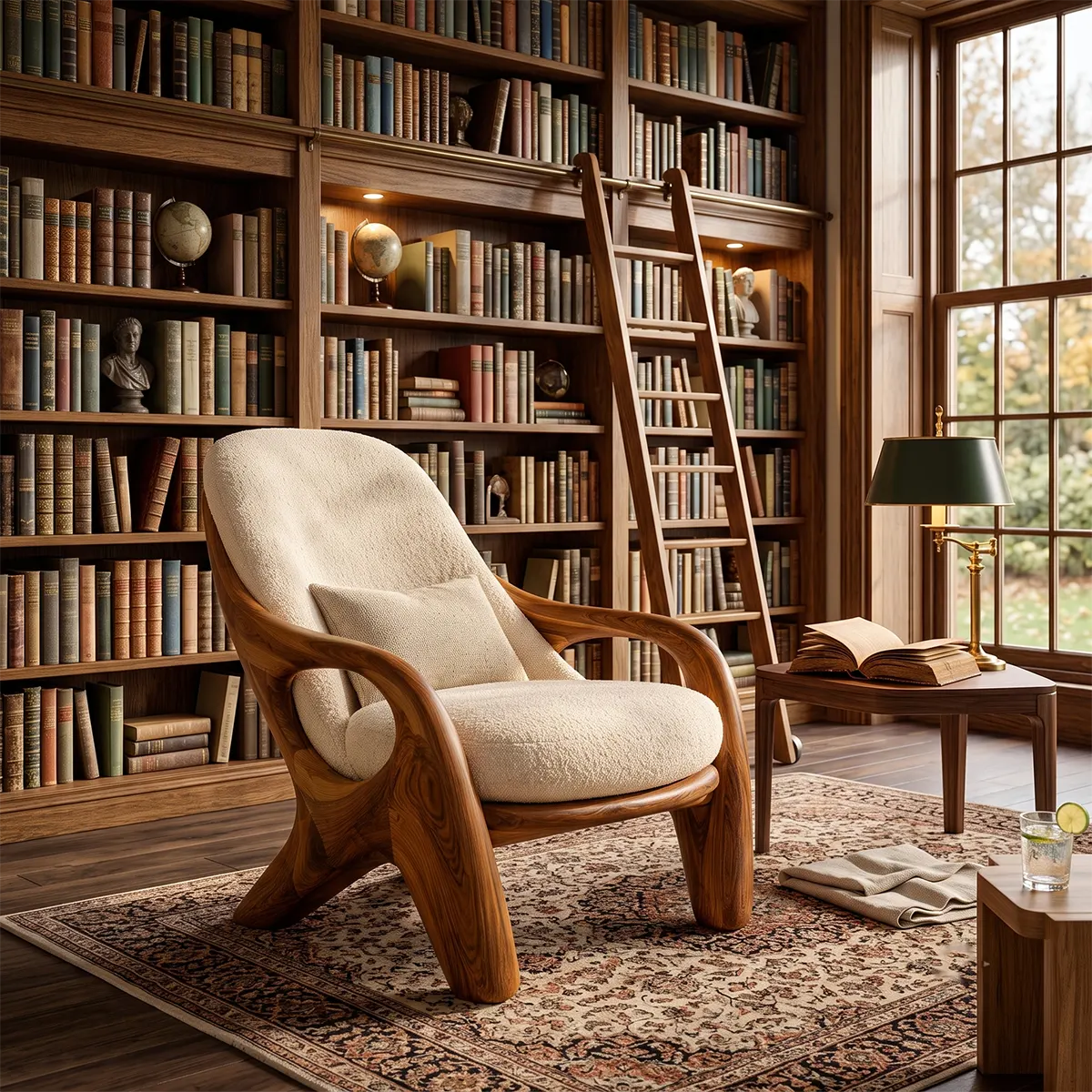 Sculptural Curved Lounge Chair with Arms | Modern Reading Chair for Living Room & Bedroom
