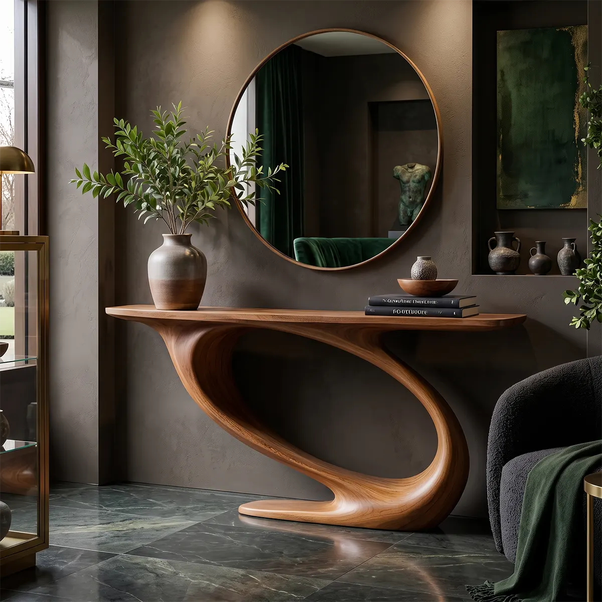 Organic Sculptural Console Table with Curved Pedestal Base for Modern Entryway TT006-2591