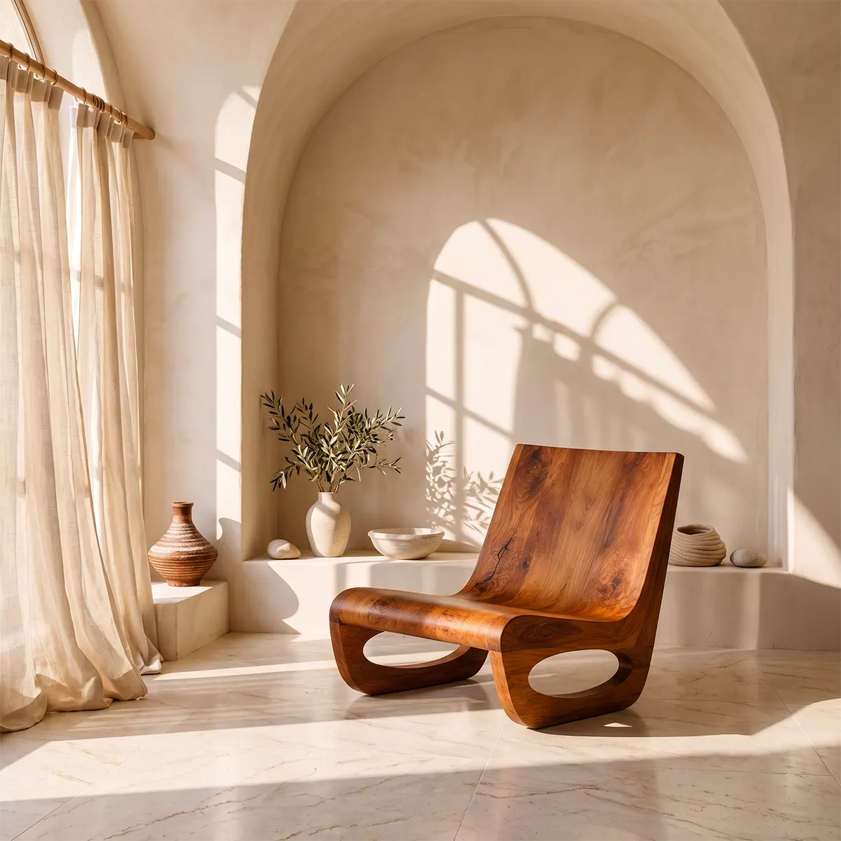 Sculptural Low Lounge Chair | Modern Organic Accent Chair with Open Loop Base