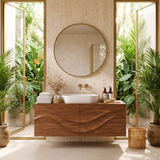 Floating Bathroom Vanity with 2 Doors | Sculpted Wave Front Wall Mounted Vanity Cabinet