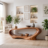 Organic Modern Console Table with Open Display Shelf & Sculptural Curved Design TT006-3660