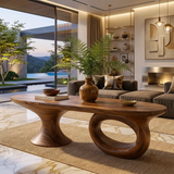 Sculptural Wood Coffee Table with Asymmetrical Pedestal Legs | Organic Modern Oval Center Table