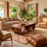 Curved Solid Wood Coffee Table with Storage | Modern Sculptural Living Room Center Table TT006-2757