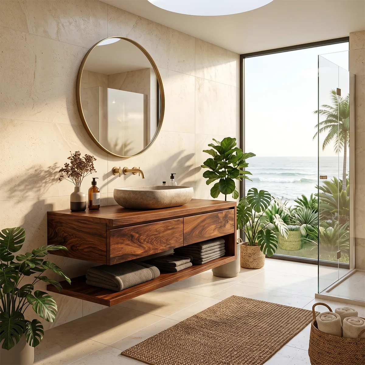 Floating Bathroom Vanity with 2 Drawers & Open Shelf | Modern Minimalist Wall Mounted Design