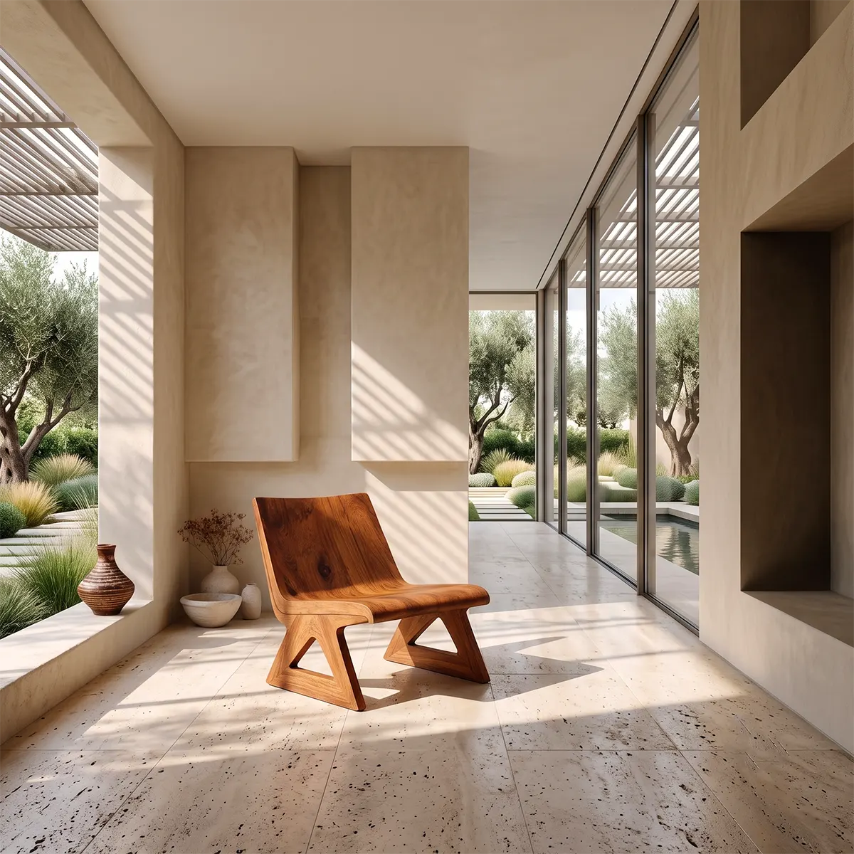 Sculptural Lounge Chair | Wide Curved Armless Accent Chair with Geometric Open Base
