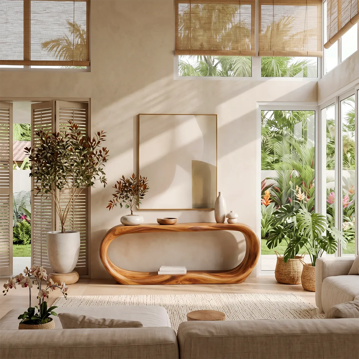 Organic Loop Console Table with Open Display Shelf for Modern Entryway & Living Room TT006-3584