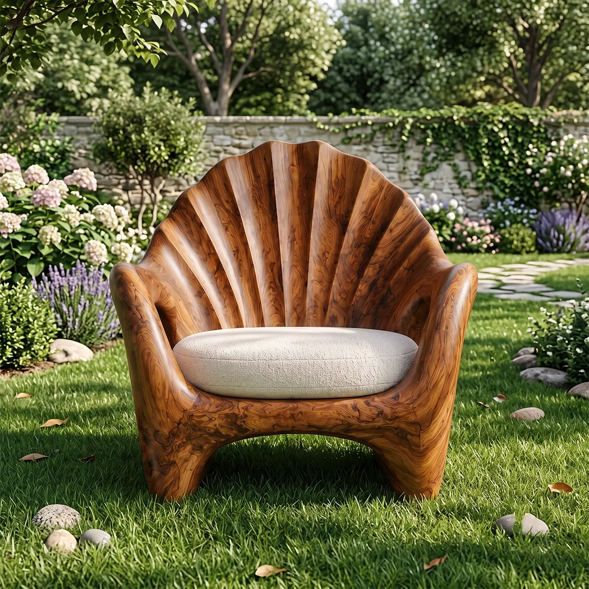 Sculptural Shell Back Armchair with Curved Open Arms | Organic Statement Lounge Chair